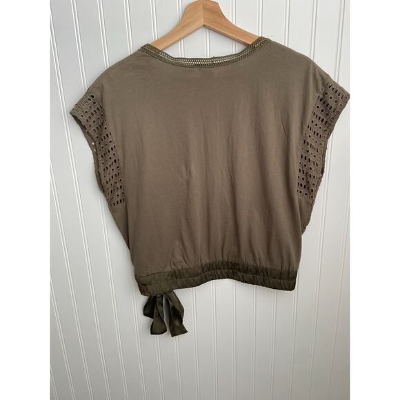Anthropologie Tiny Cara Wrap Top Olive Women’s Size Small Blouse, Lace, Tie - Picture 5 of 5